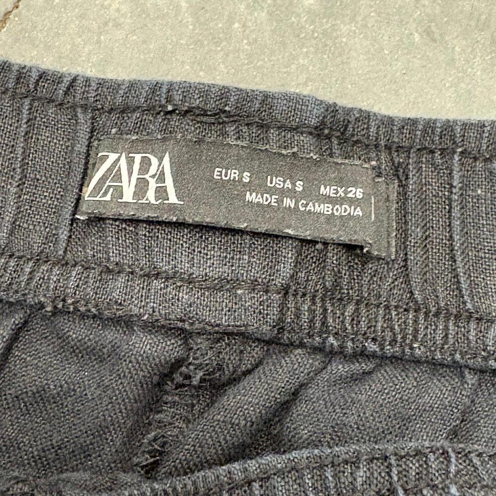 ZARA Black Linen Wide Leg Pants - Picture 2 of 4